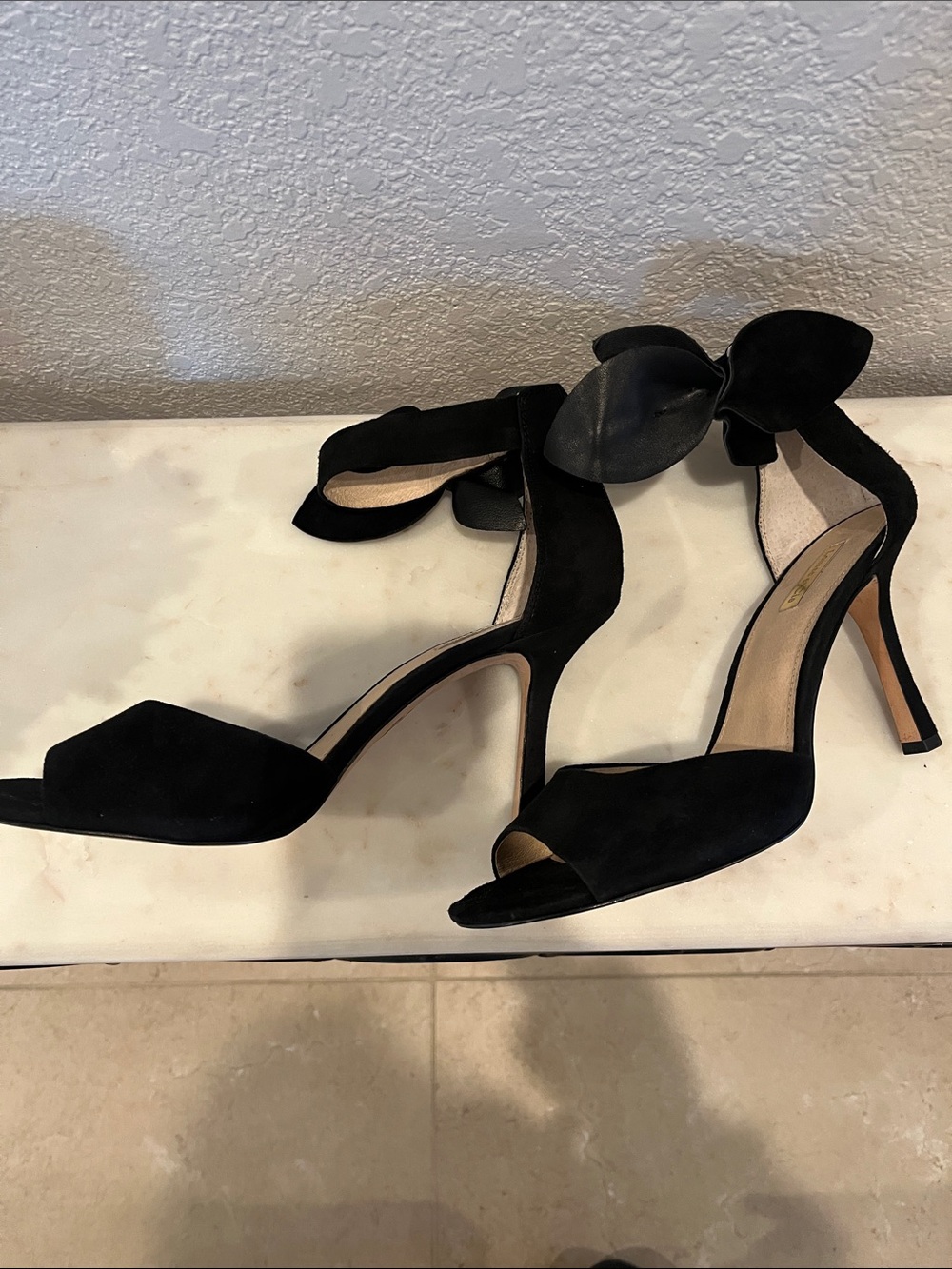 Louise et Cie Black Suede Open-Toe Heels with Ankle Bow - Picture 4 of 8